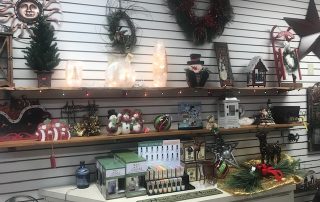 christmas decorations on store display